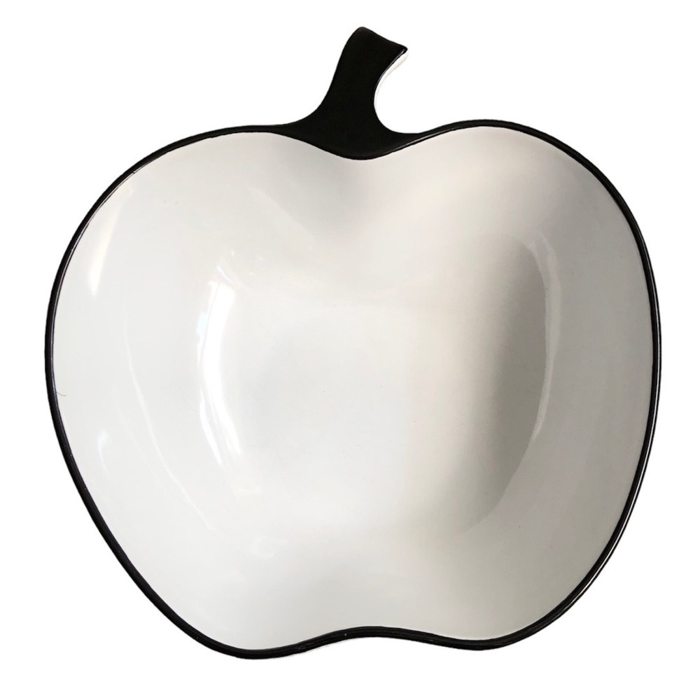 Torre & TAGUS Apple shaped  white bowl with black trim.